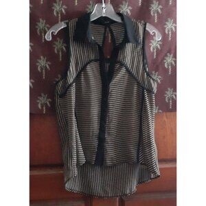 Poetry Top Cool Striped Sheer Asymmetric High Low Peek A Boo Cutout Top S